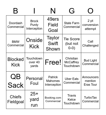 Super Bowl LVIII Bingo Card