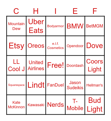 SUPER BOWL LVIII Bingo Card