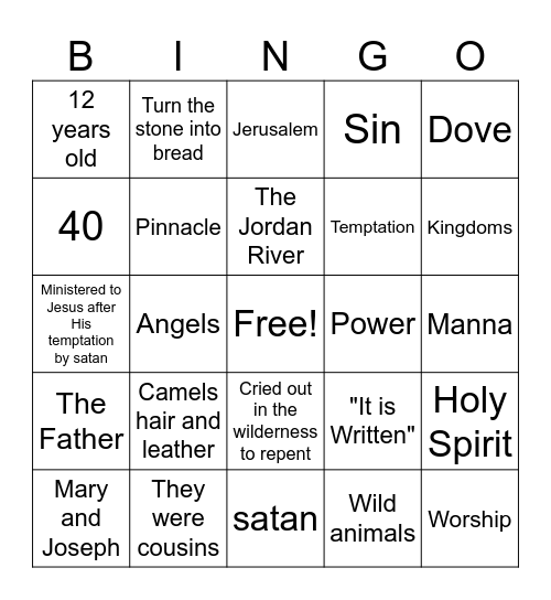 JESUS IN THE WILDERNESS Bingo Card