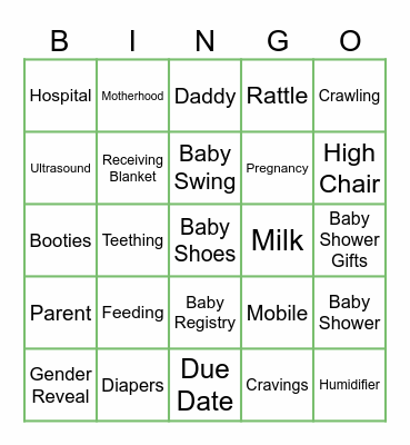 Baby Shower Bingo Card