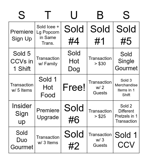 Concessions Bingo Card