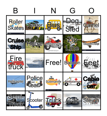 Transportation Bingo Card