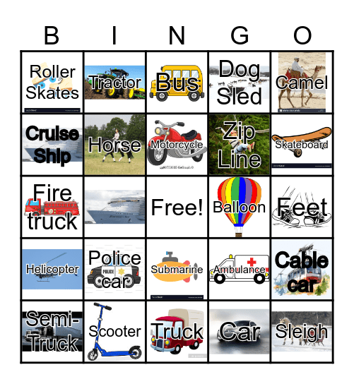 Transportation Bingo Card