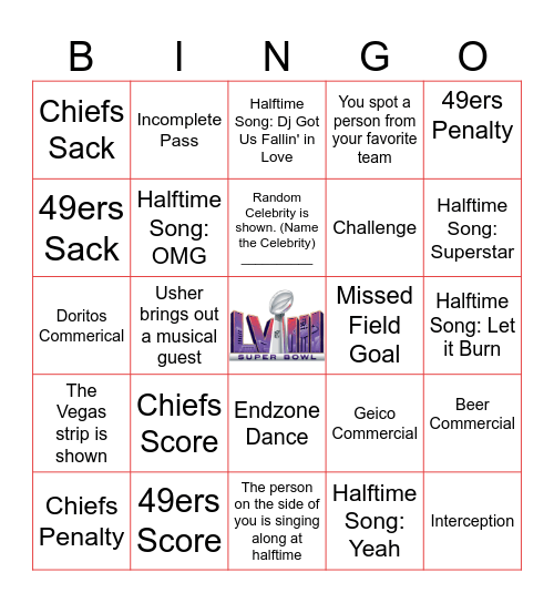 Super Bowl Bingo Card