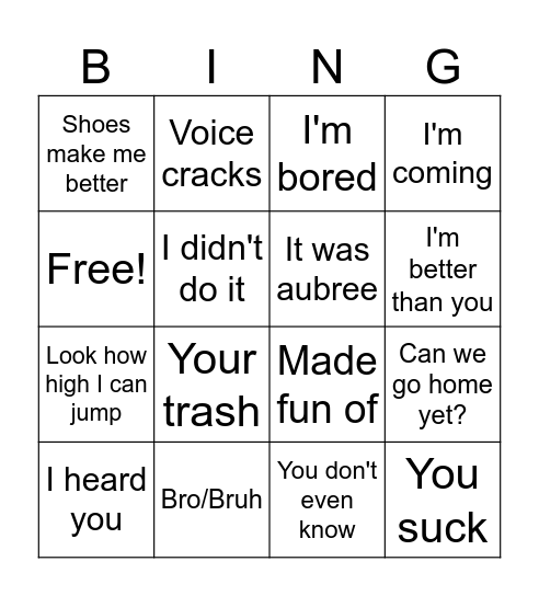Gage Phrases Bingo Card