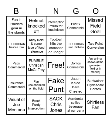 Super Bowl Bingo 2024 Bingo Card