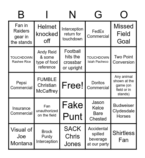 Super Bowl Bingo 2024 Bingo Card