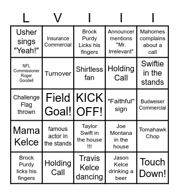 SUPERBOWL BINGO!!! Bingo Card