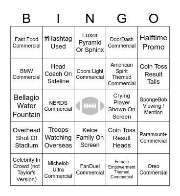 Super Bowl Bingo Card