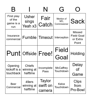 Super Bowl Bingo! Bingo Card