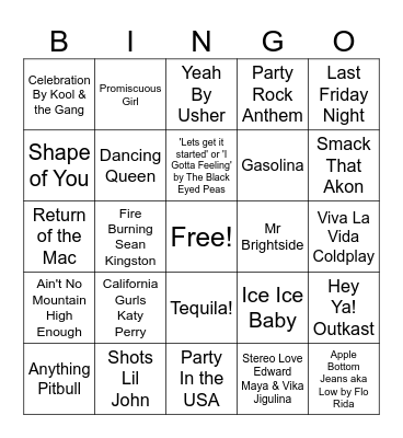 Wedding DJ Bingo Card