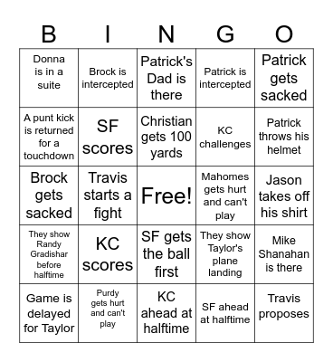 SUPERBOWL LVIII Bingo Card