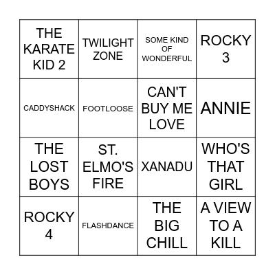 MOVIES 1980s Bingo Card