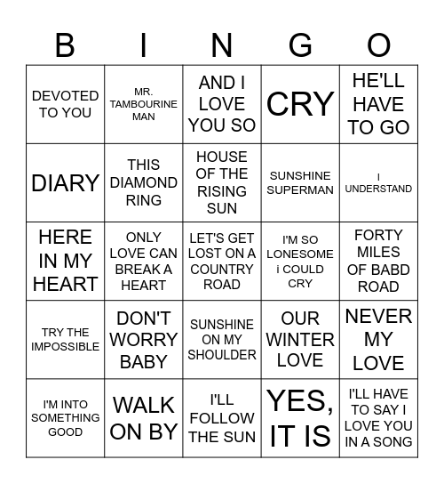 Music Bingo #42 - WHAT I LIKE Bingo Card