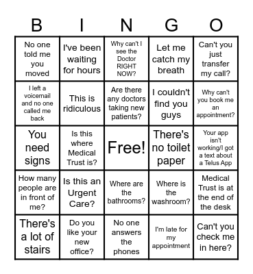 Front Desk BINGO Card