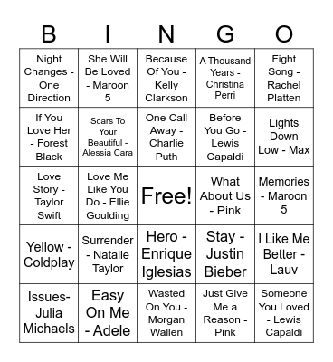 Pop Bingo Card