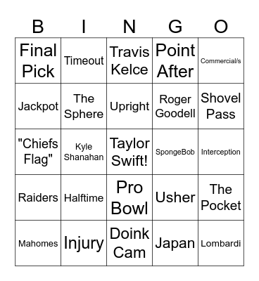 Super Bowl Bingo Card