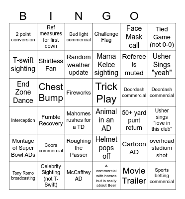 SuperBowl 2024 Bingo Card