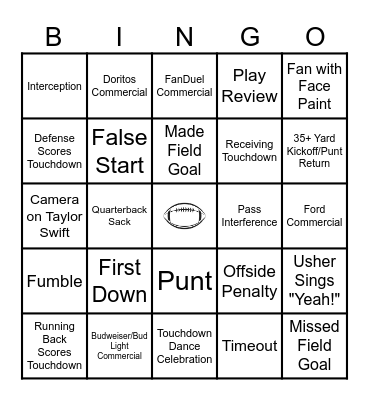 Super Bowl LVIII Bingo Card