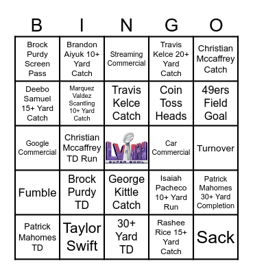 Super Bowl Bingo Card