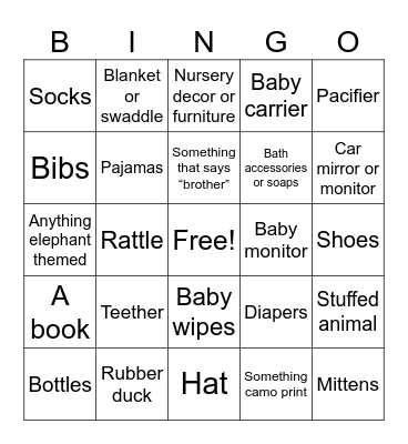 Baby Bingo Card