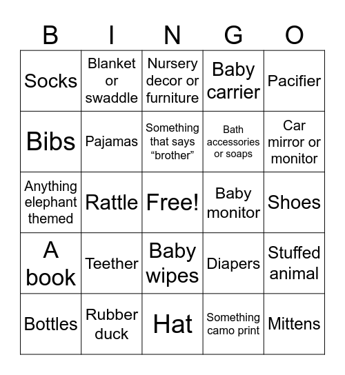 Baby Bingo Card