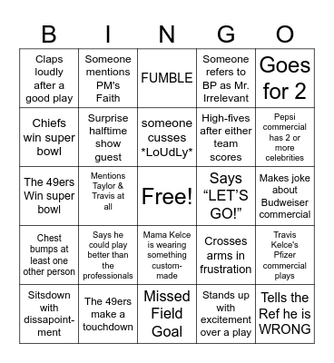 SUPER BOWL LVIII Bingo Card