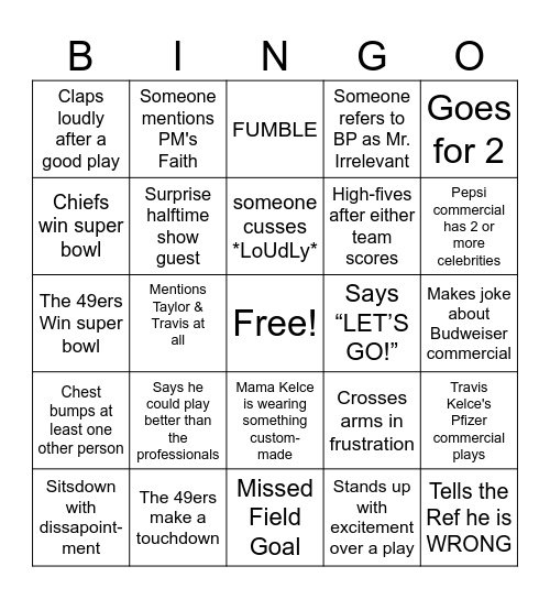 SUPER BOWL LVIII Bingo Card