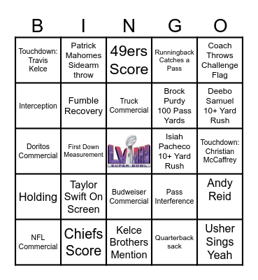 Super Bowl LVIII Bingo Card