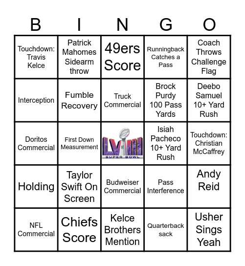 Super Bowl LVIII Bingo Card