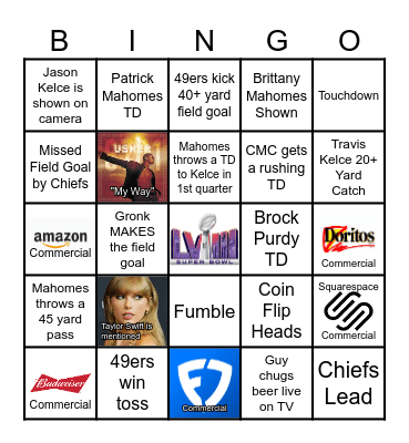 Super Bowl 58 Bingo Card