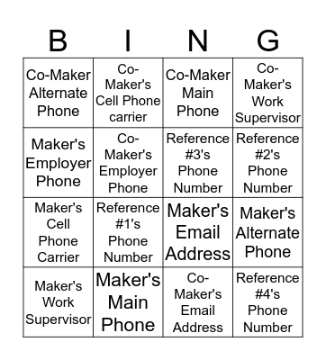 PFC Bingo Card