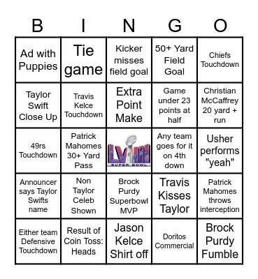 SuperBowl Bingo Card