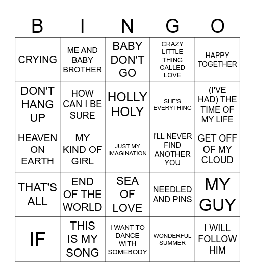 Music Bingo #43 - MORE I LIKE Bingo Card