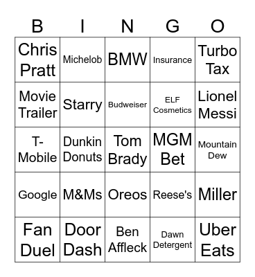 Super Bowl 2024 Bingo Card