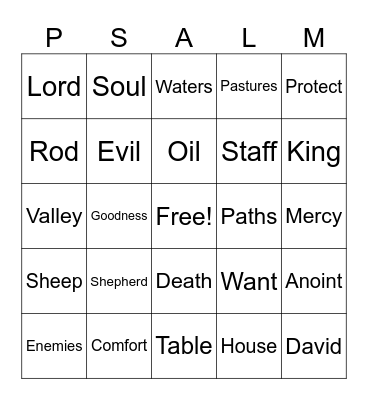 Psalm 23 Bingo Card