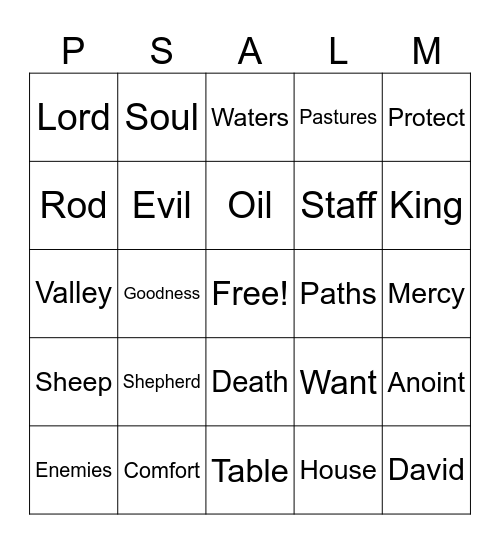 Psalm 23 Bingo Card