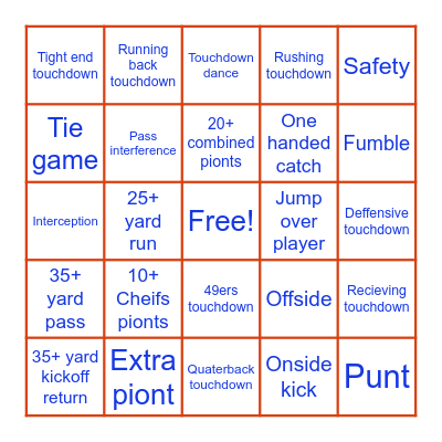 Super Bowl Bingo Card