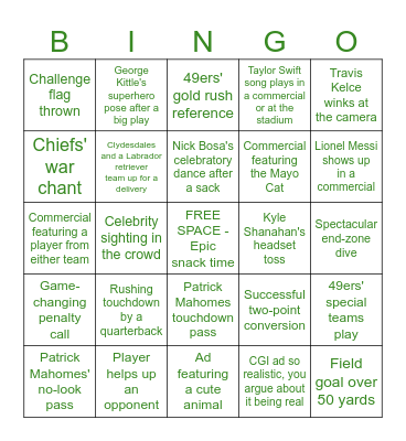 Super Bowl LVIII Bingo Card
