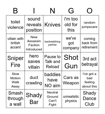 Action Movie Tropes Bingo Card