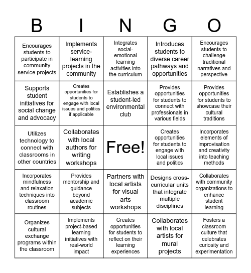 Cultural BINGO Card