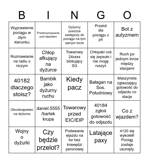 SimRail PL2 Bingo Card