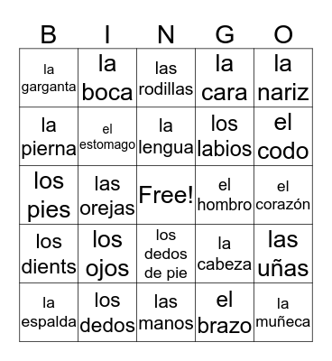 El cuerpo Bingo Card