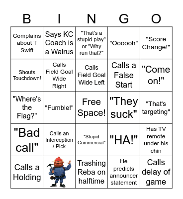 Dad Superbowl Bingo Card