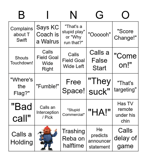 Dad Superbowl Bingo Card