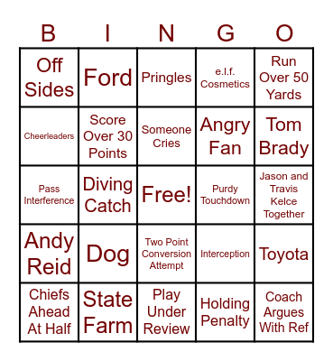 Super Bowl Bingo Card