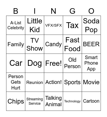 Superbowl Comercials 2024 Bingo Card