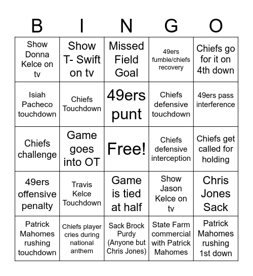 Super Bowl 2024 Bingo Card