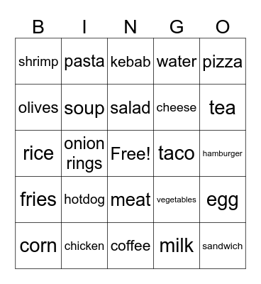 Food Bingo 1 Bingo Card