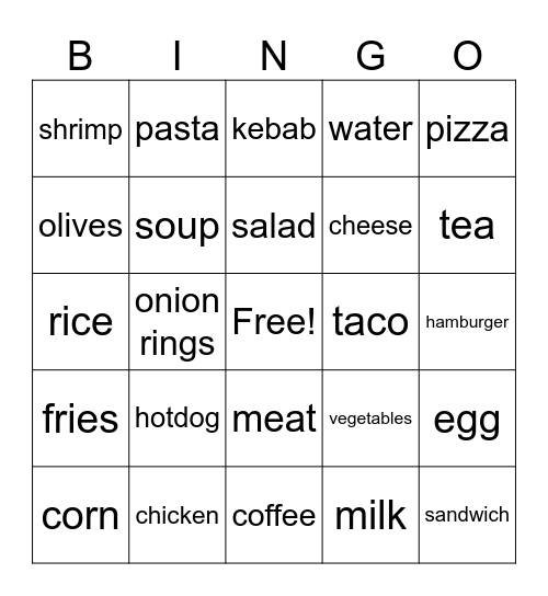 Food Bingo 1 Bingo Card